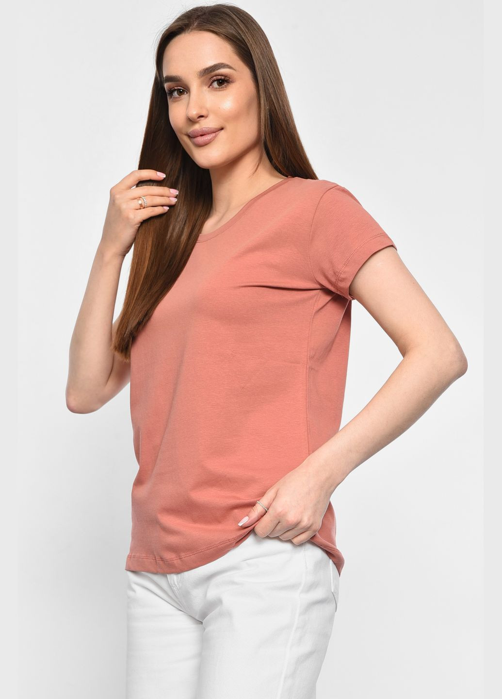 Розовая летняя футболка женская однотонная розового цвета Let's Shop