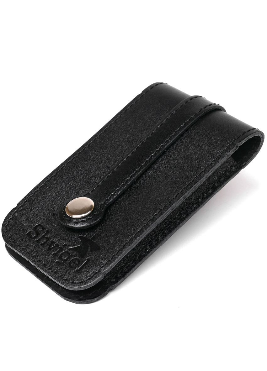 Компактная кожаная ключница с хлястиком 13988 Черная Shvigel (298567582)