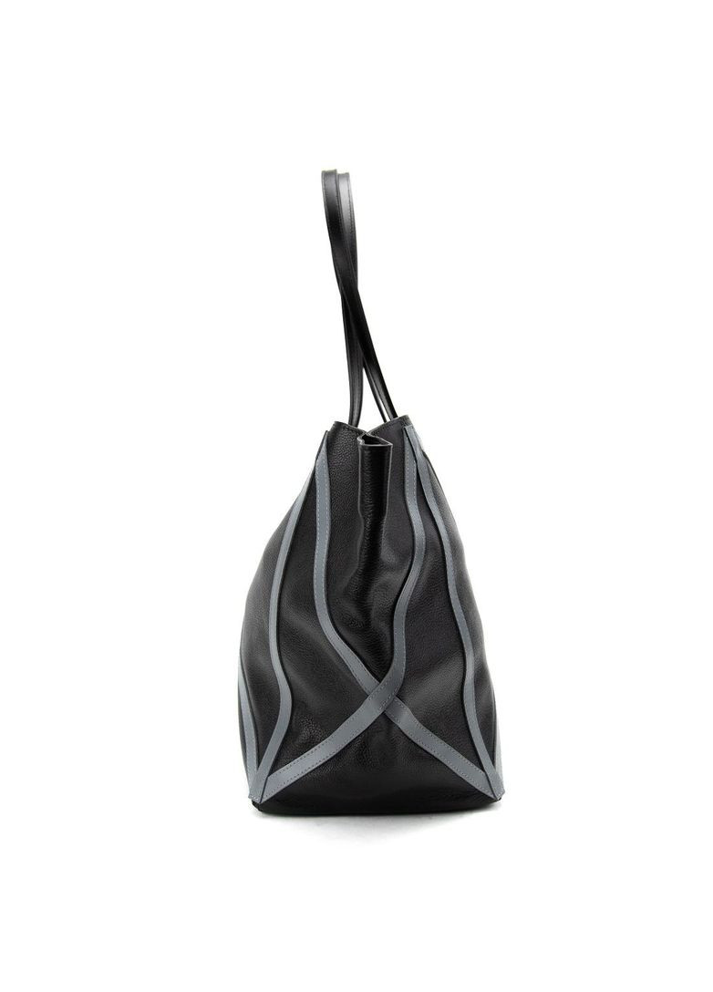 Жіноча містка класична сумка шопер на плече з натуральної шкіри флотар з акцентними сірими швами повсякденна RoyalBag CH-4835AG-FL (362379468)