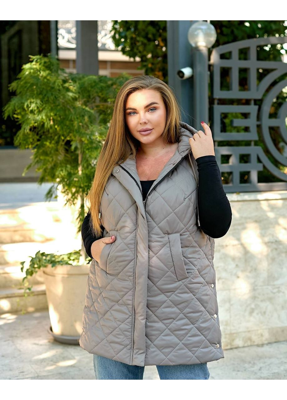 Удлиненный женский демисезонный жилет кофейного цвета 34090 Fashion (351854887)