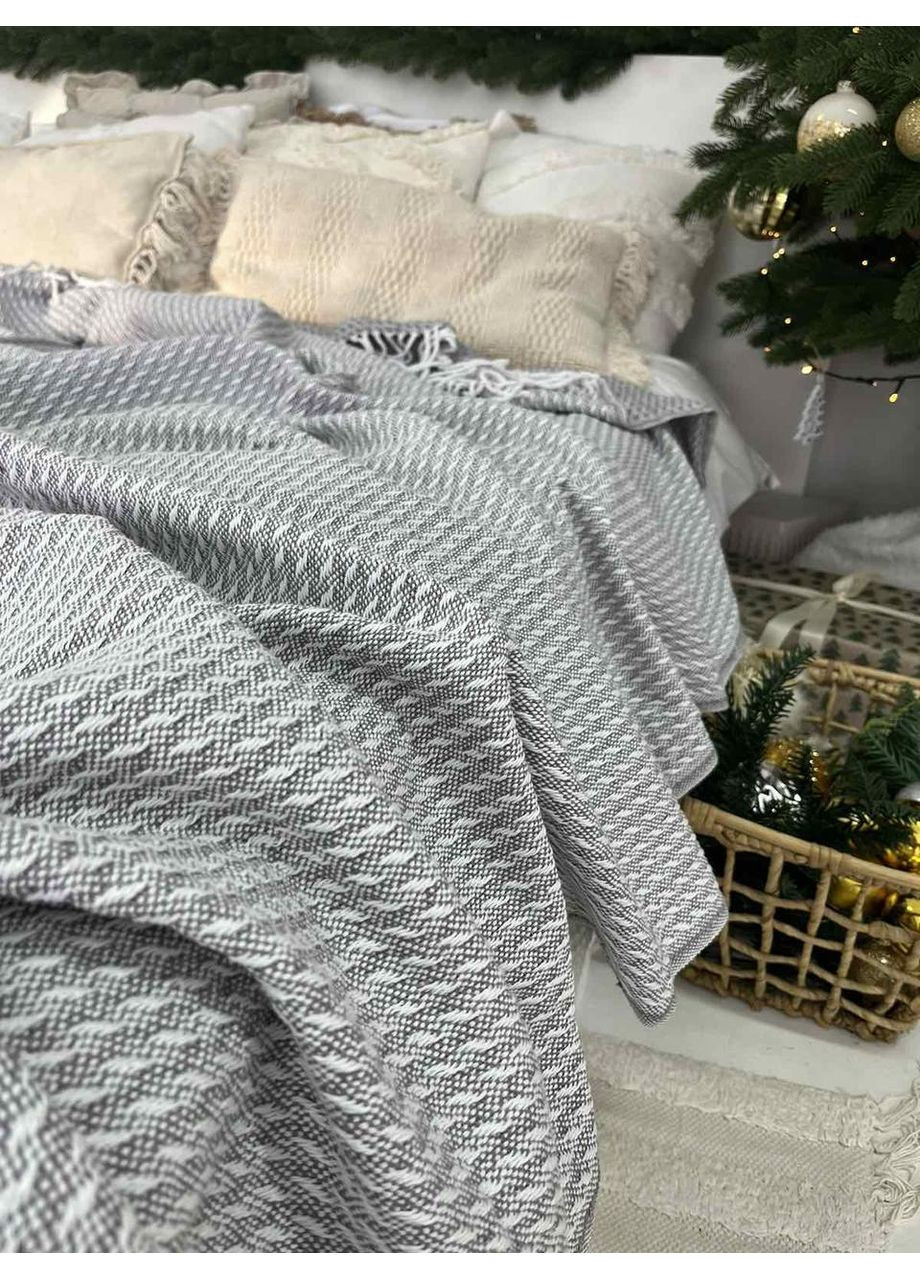 Плед Latvia бавовняний з китицями сірий Lanavitta (361852546)