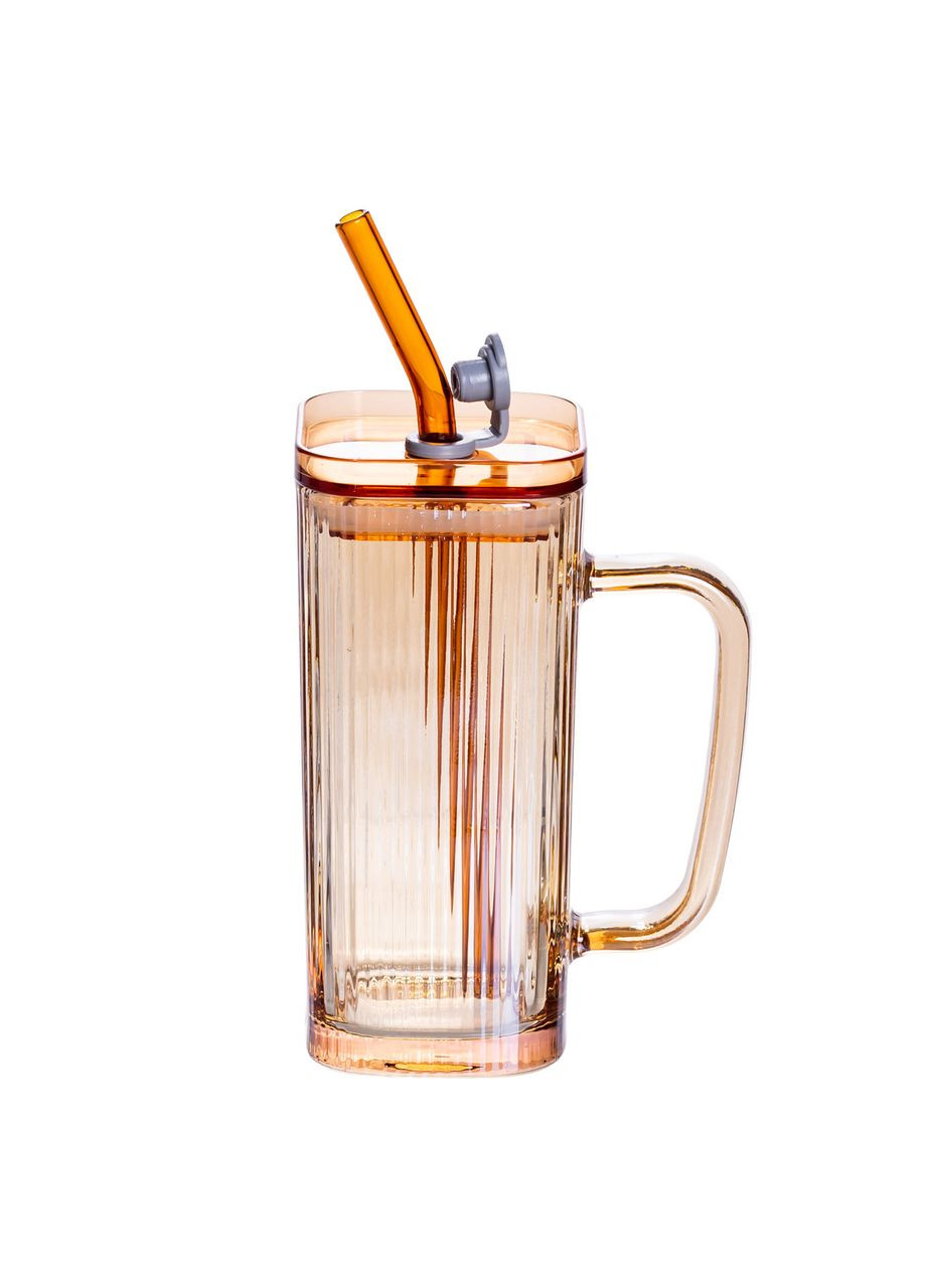 Кружка скляна з кришкою та трубочкою 280 (мл) чашка з трубочкою та кришкою на подарунок HP-19-51 Jooki (372010880)