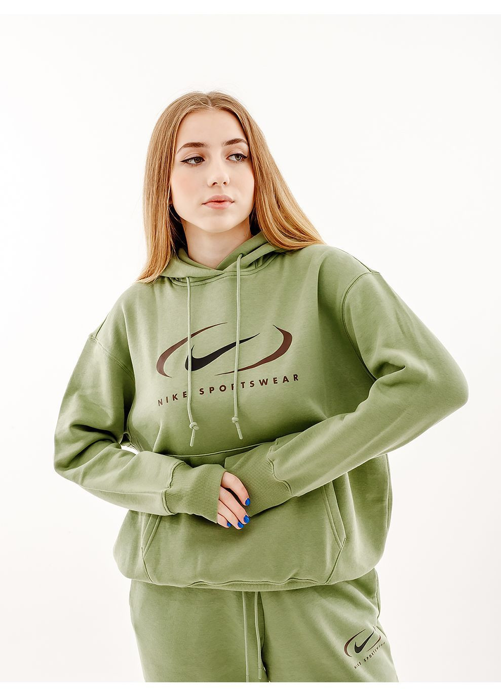 Женское Худи NS FLC OS PO HD SWSH Зеленый Nike (282316991)