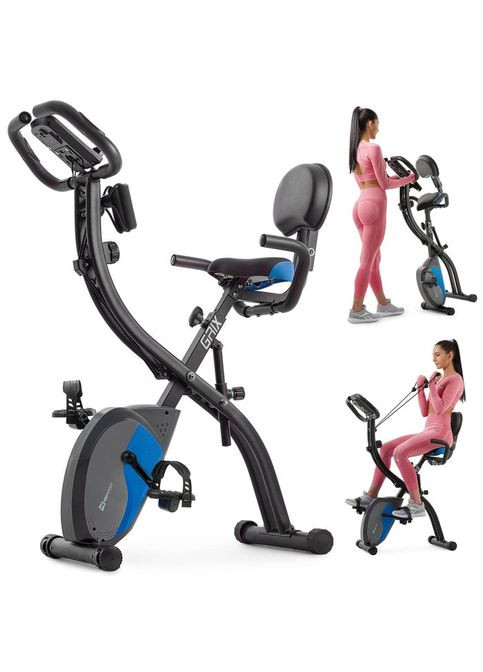 Велотренажер магнітний HS-3010X Grix X-Bike з еспандерами чорно-синій Hop-Sport (361952828)