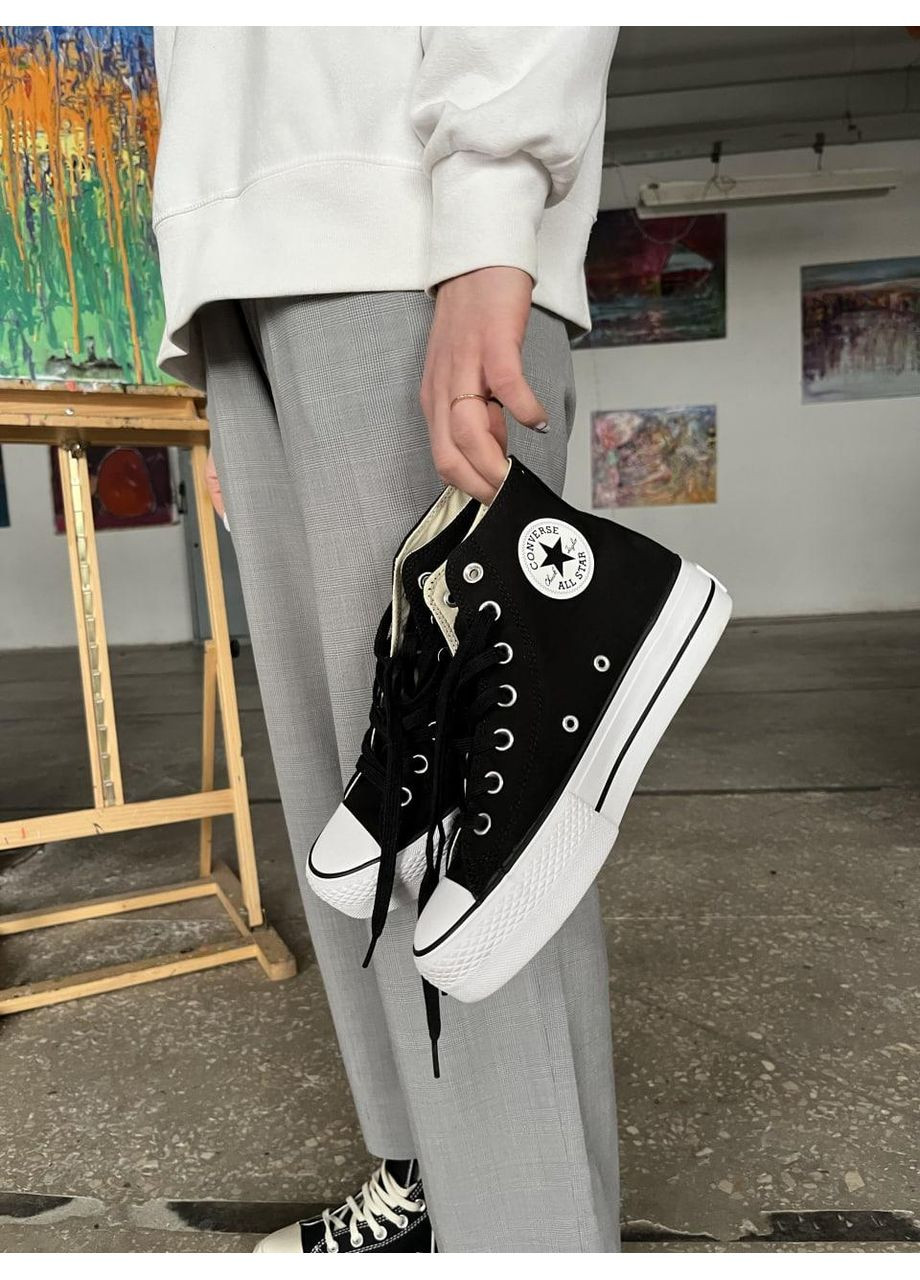 КЕДЫ ЖЕНСКИЕ CONVERSE LIFT HIGHT BLACK КОНВЕРС No Brand чёрные демисезоны (369389618)