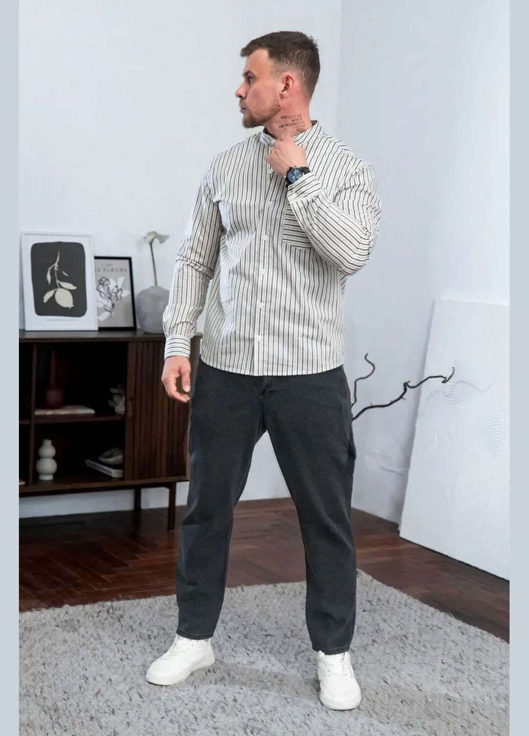 Черная рубашка в полоску Teamv