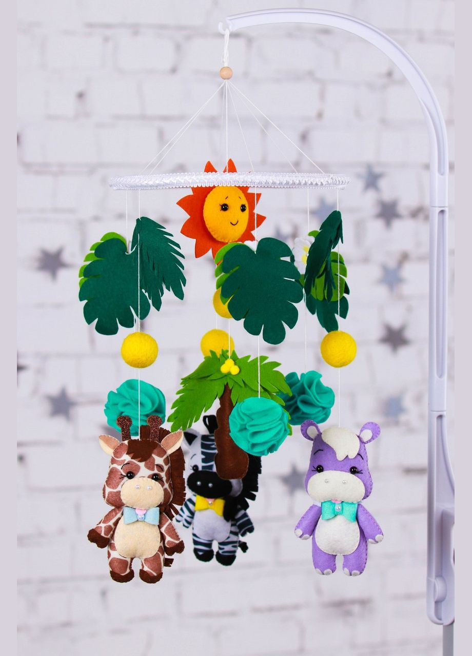 Детский музыкальный мобиль на кроватку для младенцев WooolyWool «Сафари» с 35 мелодиями (М007) No Brand (342757929)