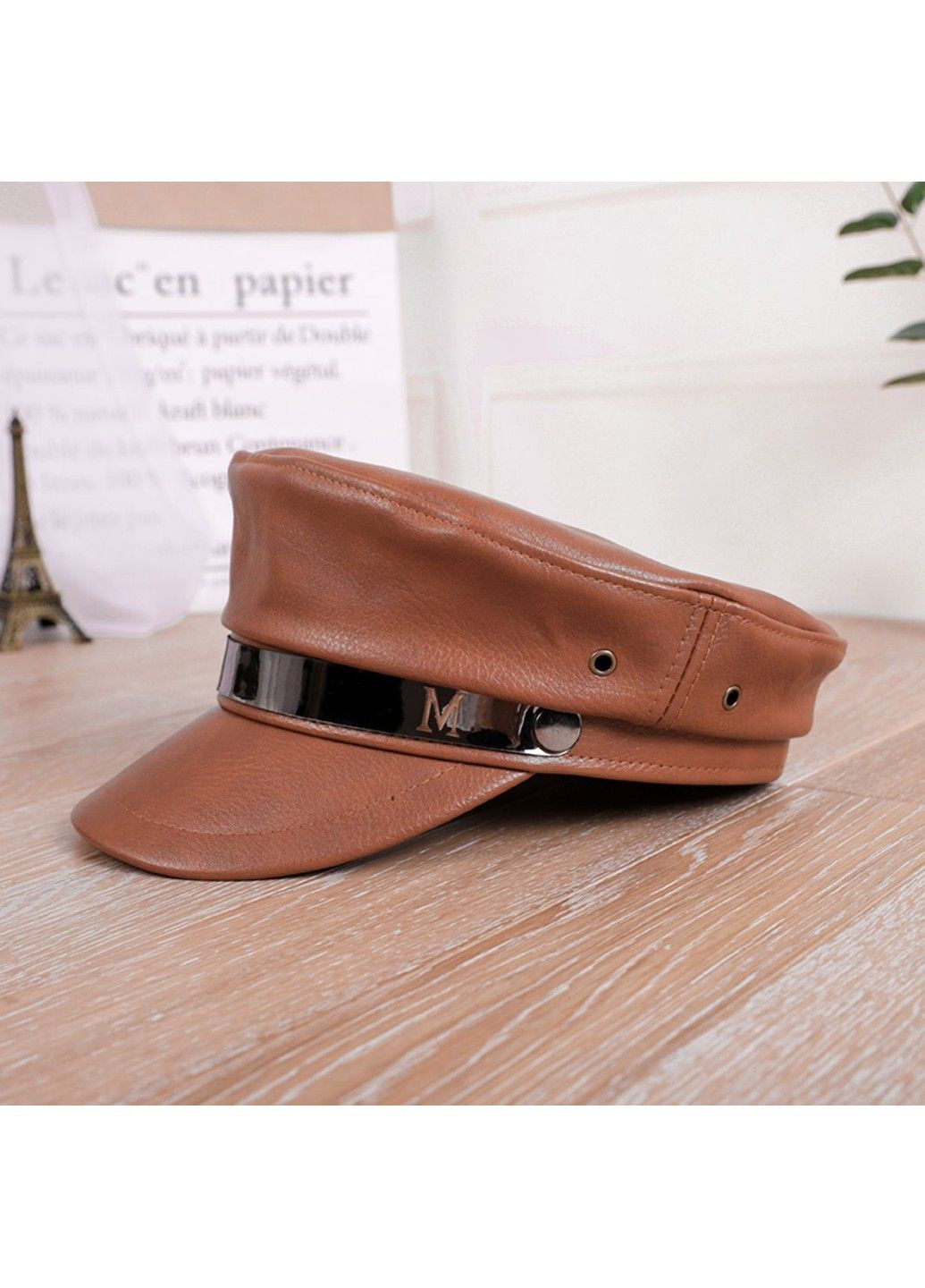 Женская фуражка, кепи Michel с экокожи коричневая No Brand (302672955)