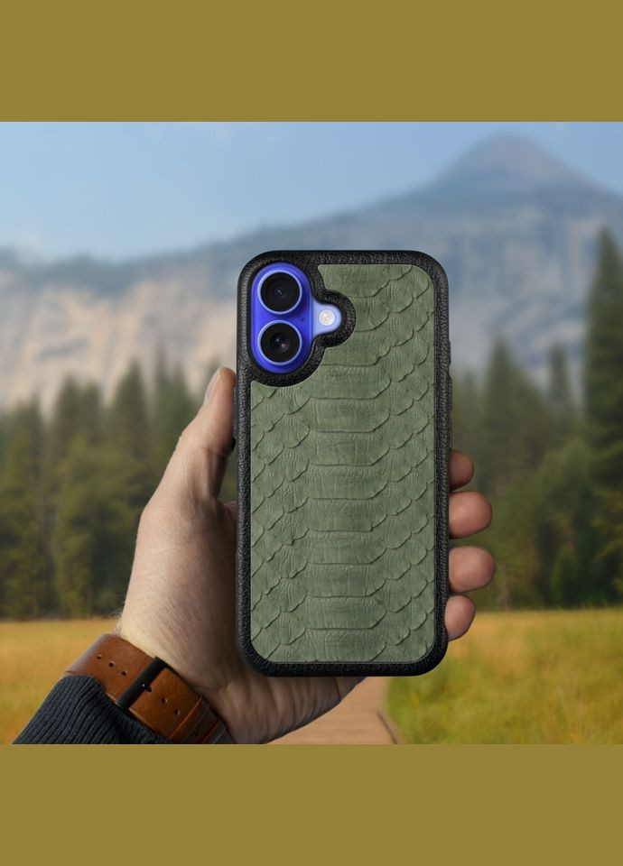 Шкіряна накладка ExBacker Python Scales для Apple iPhone 16 Оливковий (78235) Stenk (336212062)