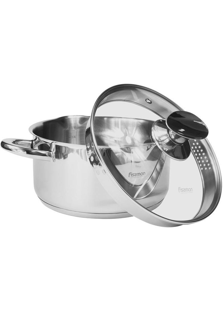 Кастрюля из нержавеющей стали 2.2л для готовки и запекания с крышкой-дуршлагом Fissman (368987412)