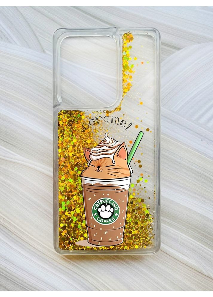 Чехол с плавающими блестками на Xiaomi Redmi Note 13 Pro 4G Золотой Капучино котик (принт 97) CASE CONTROL (360692547)