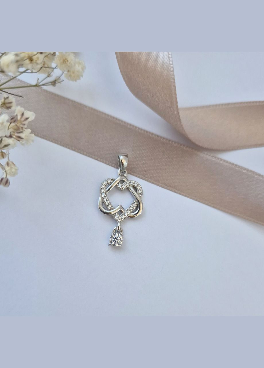 Срібна підвіска кулон Два Серця в Каменях з підвіскою срібло 925 проби Родоване 699п 2.06г No Brand (316649602)