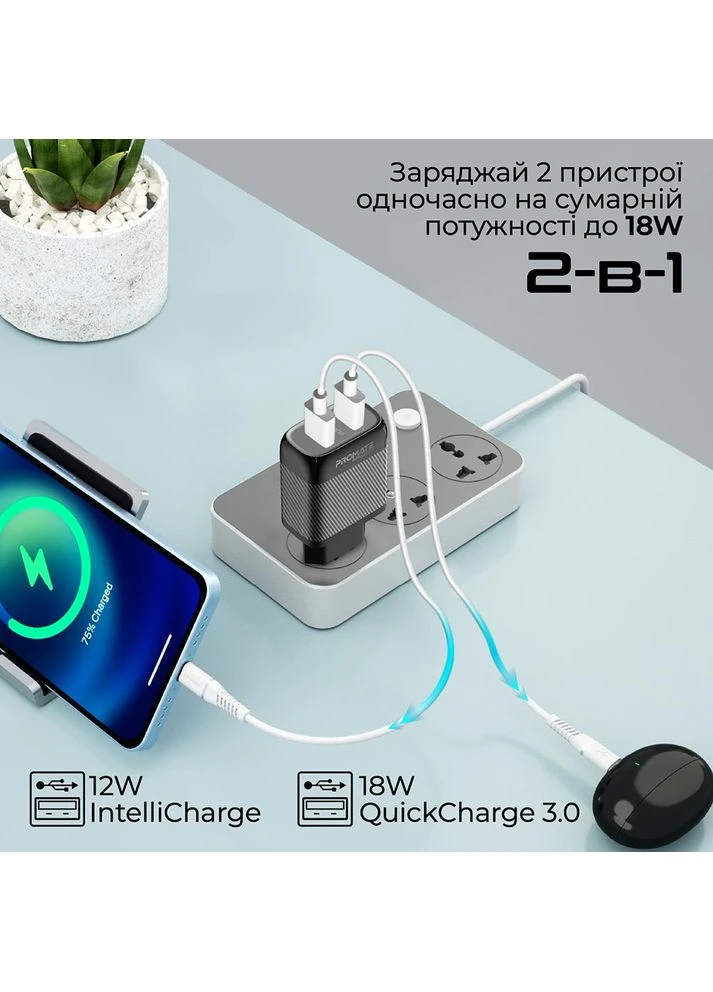 Зарядное устройство для Biplug-QC3 (biplug-qc3.eu-bk) Promate (323125637)