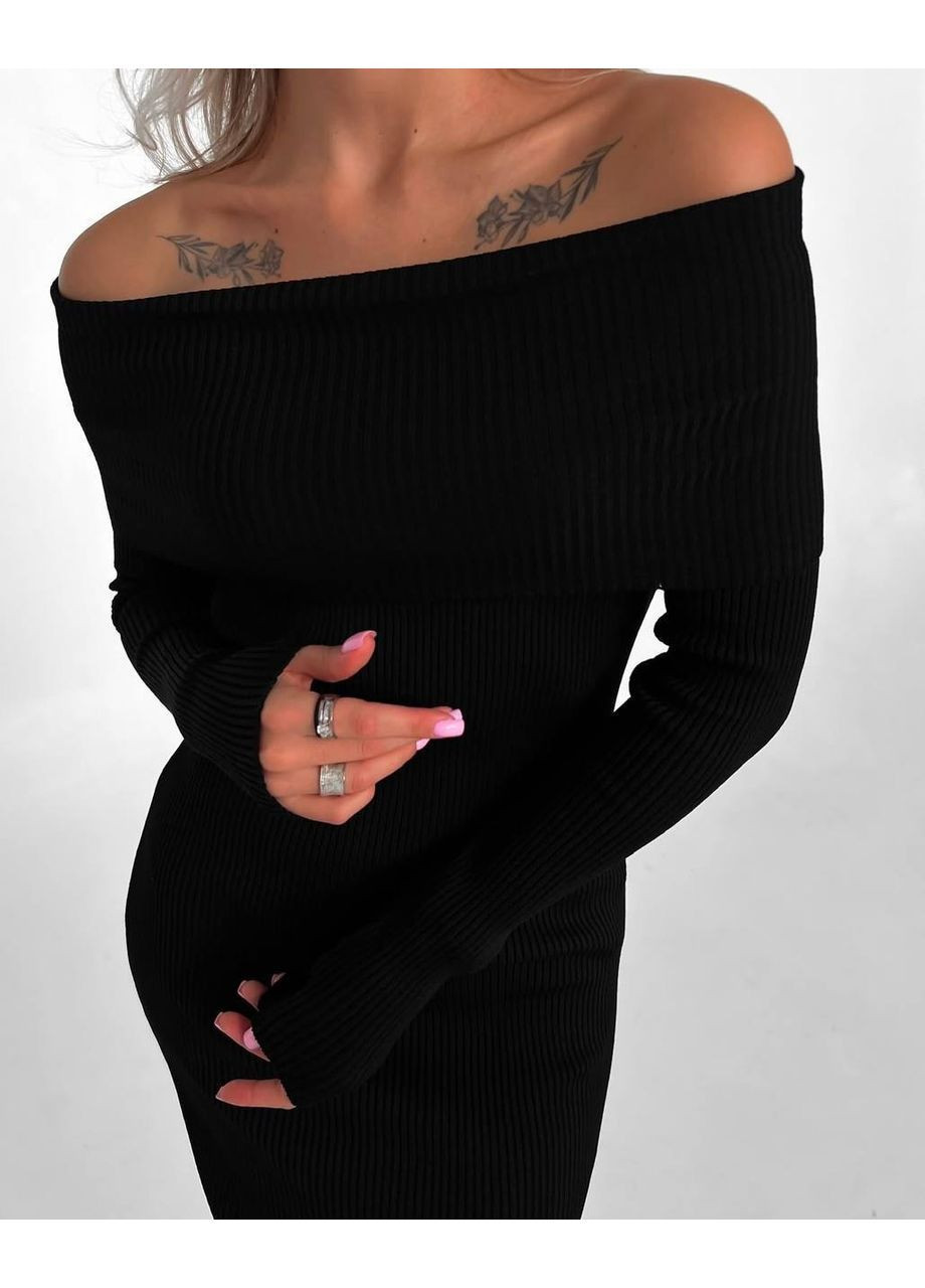 Чорна сукня з відкритими плечима More_bboutique однотонна