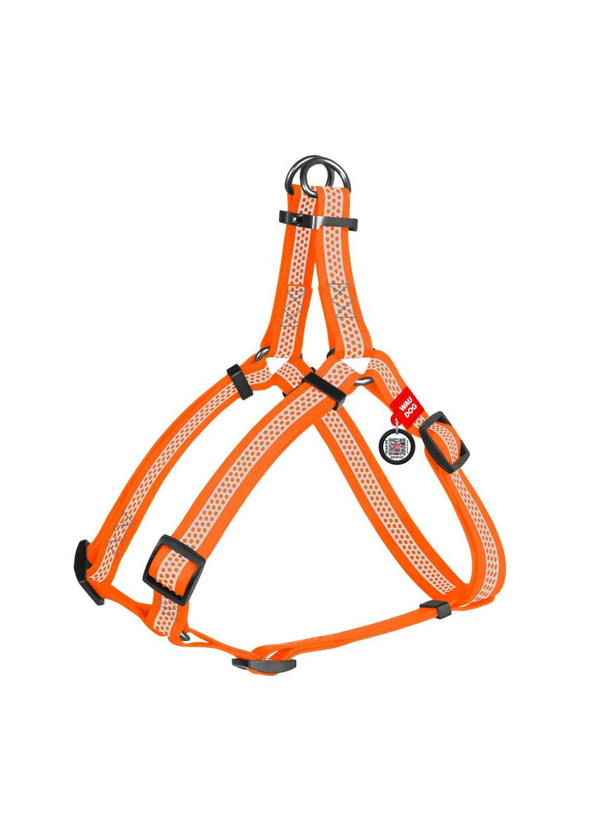 Шлея для собак водостійка з QR-паспортом Waterproof L 60-90 см х 25 мм Жовтогарячий (26204) WAUDOG (279571024)