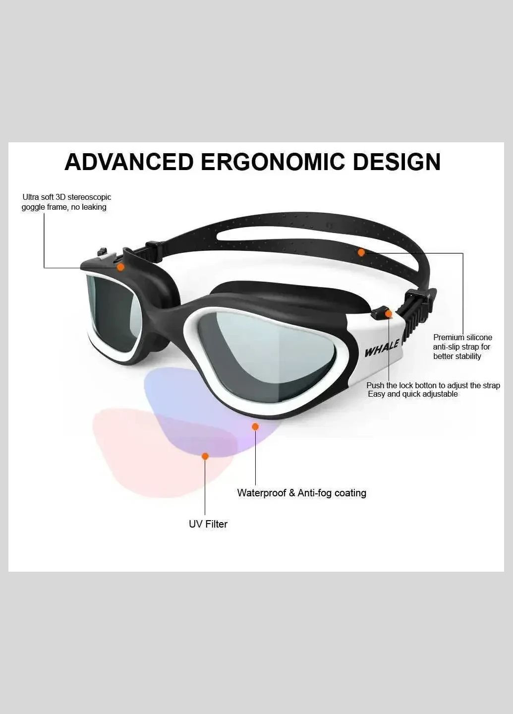 Окуляри для плавання Gray onesize Whale (328450788)