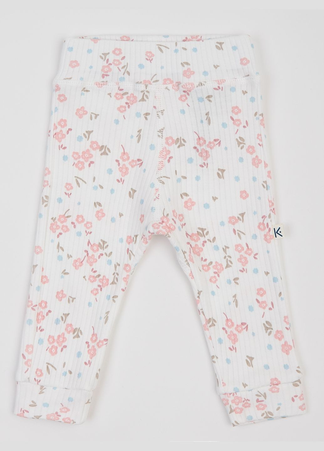 Білий демісезонний комплект для малюків смужковий в рожеві квіточки (боді з довгим рукавом та штани) KRAKO