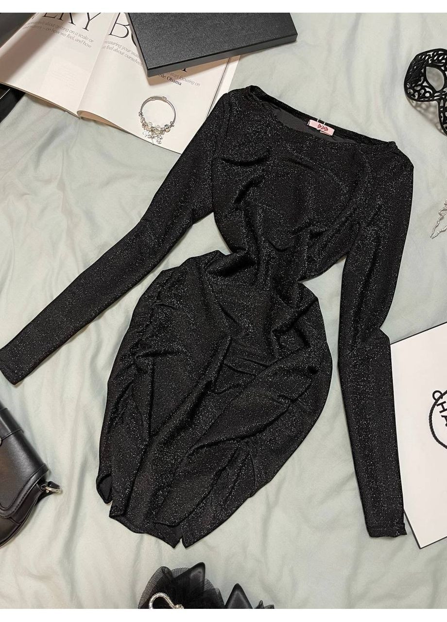 Чорна святковий сяюча міні сукня з люрексу No Brand