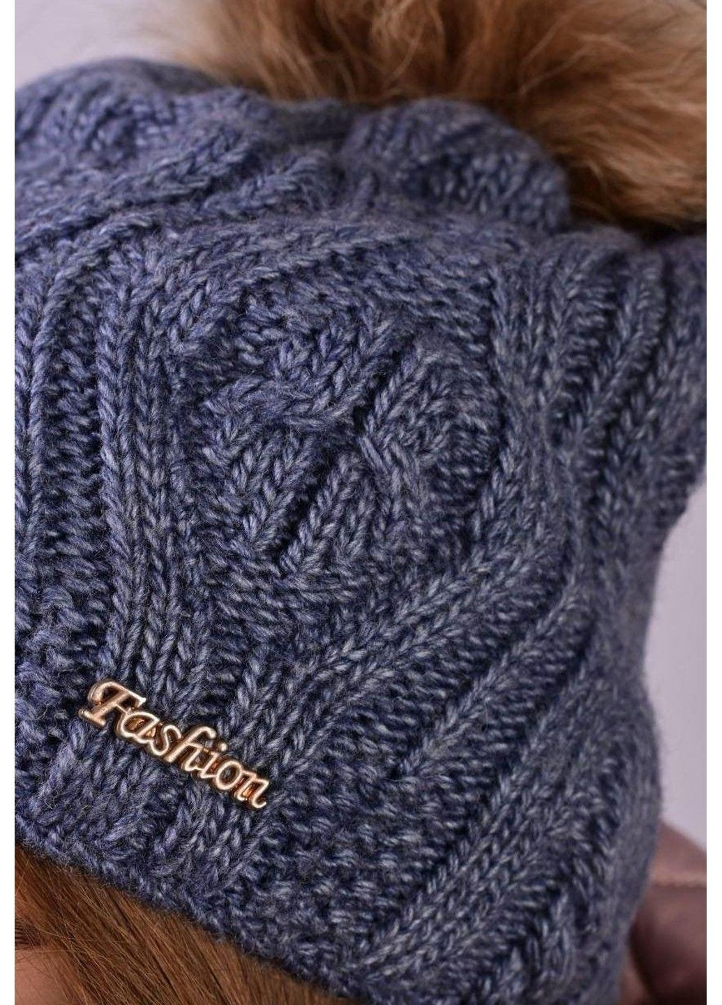 Шапка женская Fashion на флисе с помпоном узор голубой Fancy (306442590)