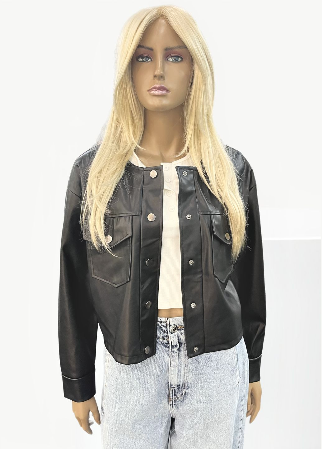 Чорна демісезонна куртка кожзам жіноча. якість люкс. штучна кожа COCTEL DE MODA
