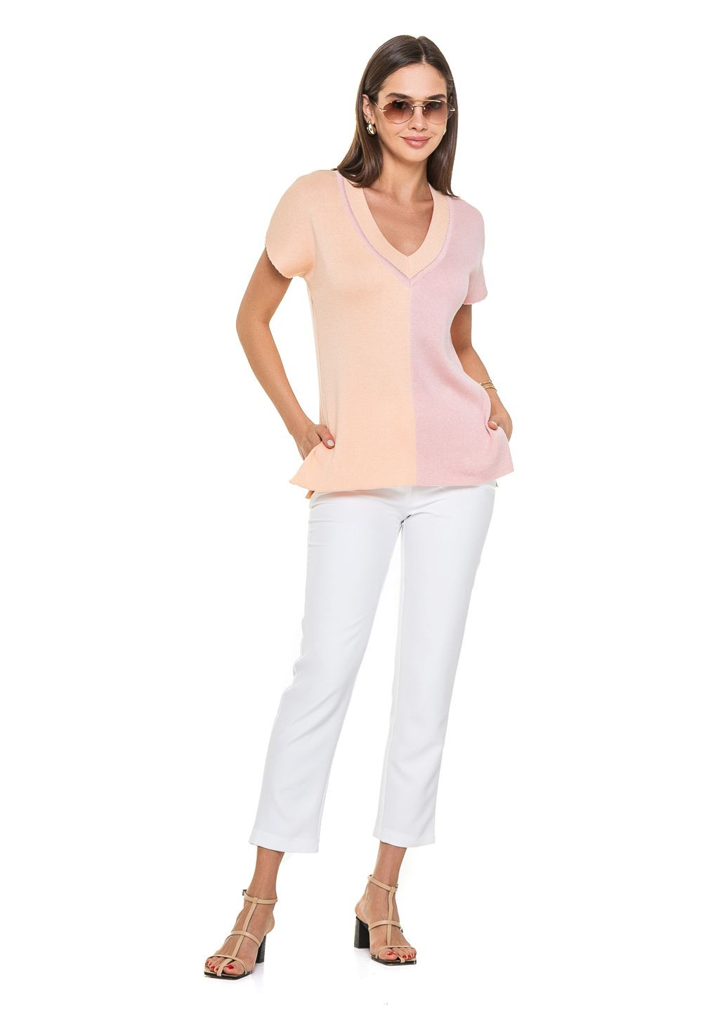 Пудровый женская тонкая двухцветная блуза SVTR