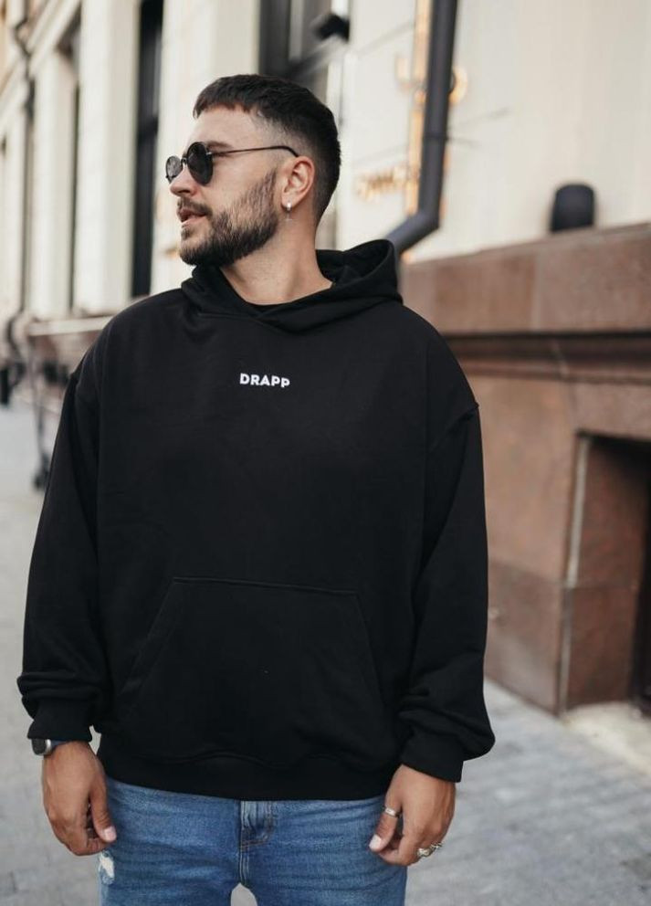 Чоловіче чорне стильне оверсайз худі з трендовим принтом No Brand (305845036)