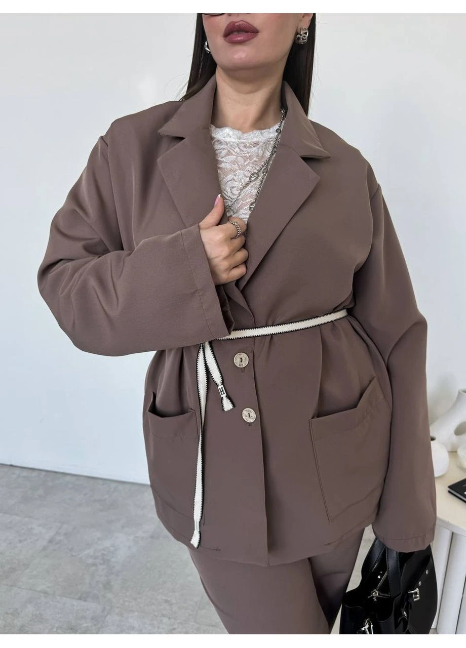 Женский костюм. Пиджак оверсайз удлиненный. Штаны. Батал No Brand (384470405)