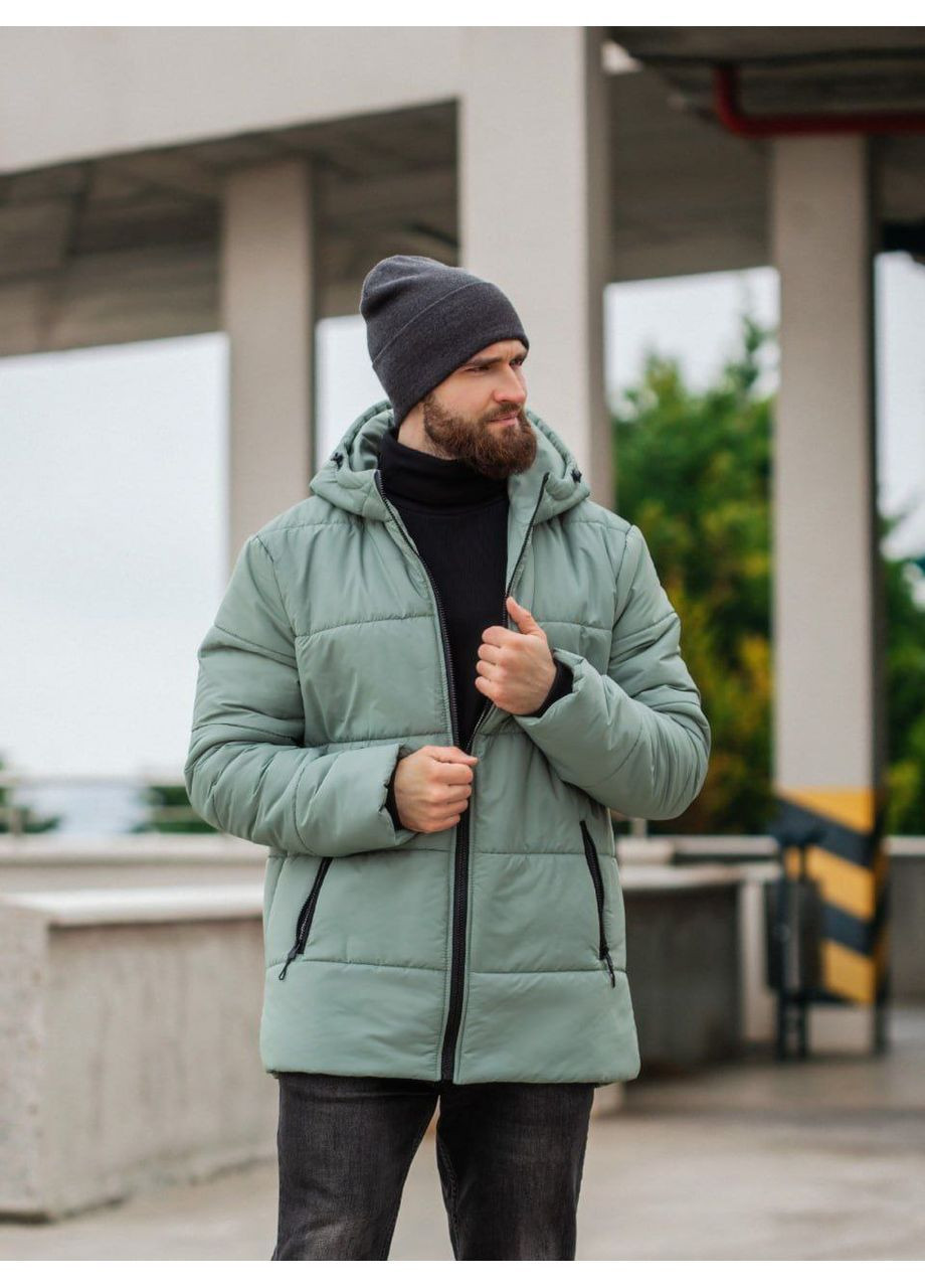 Оливковая зимняя куртка качественная плащевка мужская,силикон 250,зимняя удлиненная Україна