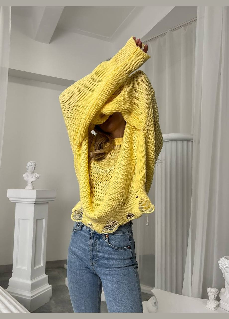 Женский свитер с дырками желтого цвета 407251 New Trend (285710991)