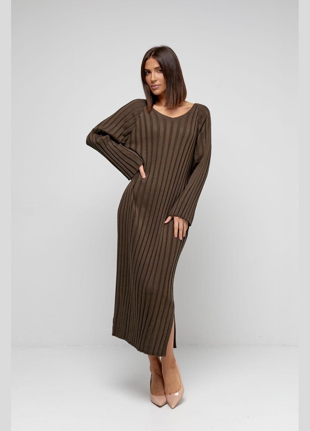 Сіра повсякденний жіноче довге в'язане плаття (-vqzanoe-platxe-250) MarSe