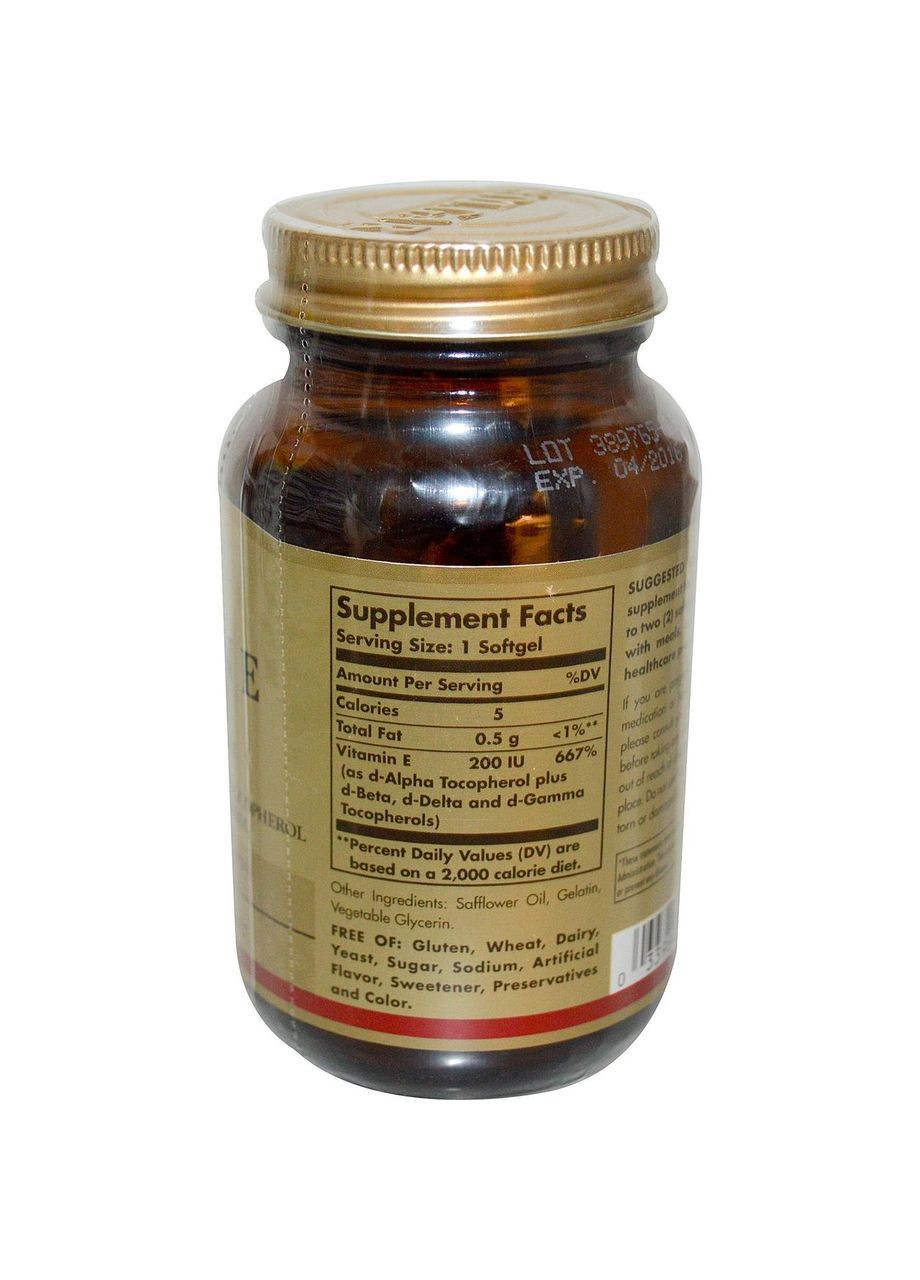 Вітамін Е,, 200 МО, 100 капсул Solgar (364312400)