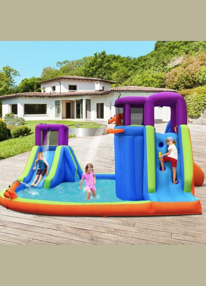 Надувная горка Canons с водяными пистолетами и баскетбольным кольцом (без вентилятора) Costway (362028076)