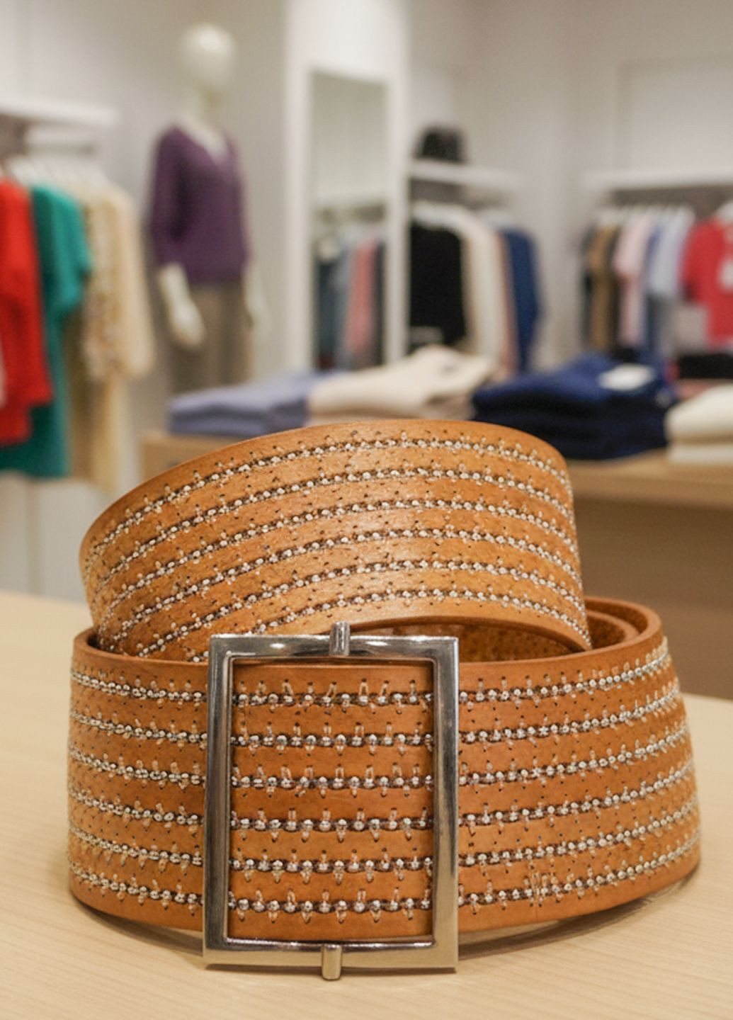 Широкий жіночий шкіряний пояс Темно-бежевий Manufac (363261819)