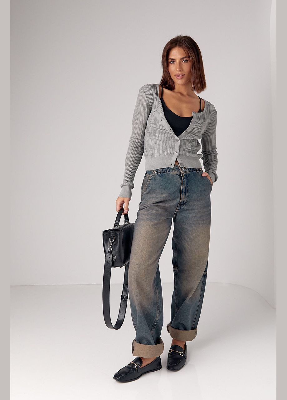 Светло-серый демисезонный кардиган No Brand