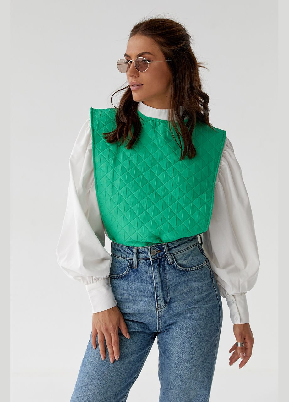 Зелена демісезонна блуза з об'ємними рукавами з накидкою та поясом Lurex