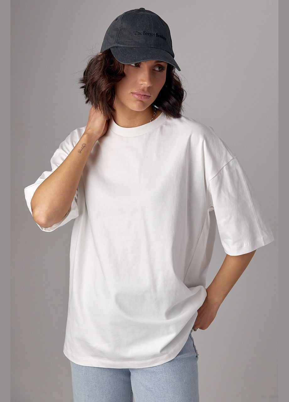 Молочная летняя базовая однотонная футболка oversize Lurex