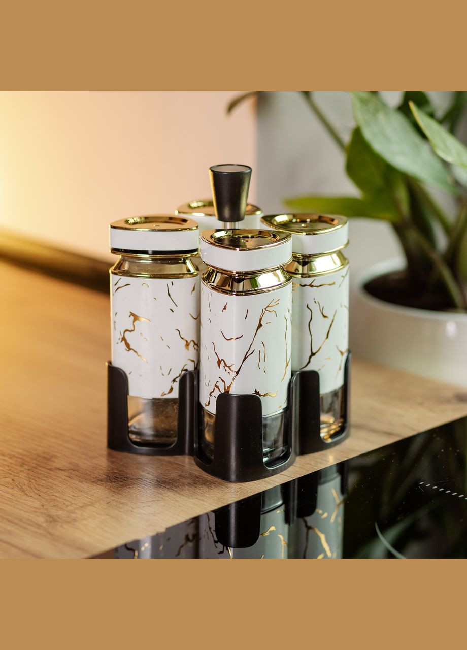 Набір баночок для спецій на підставці 4 шт по 120 мл, білий мармур Yiwu (325686383)