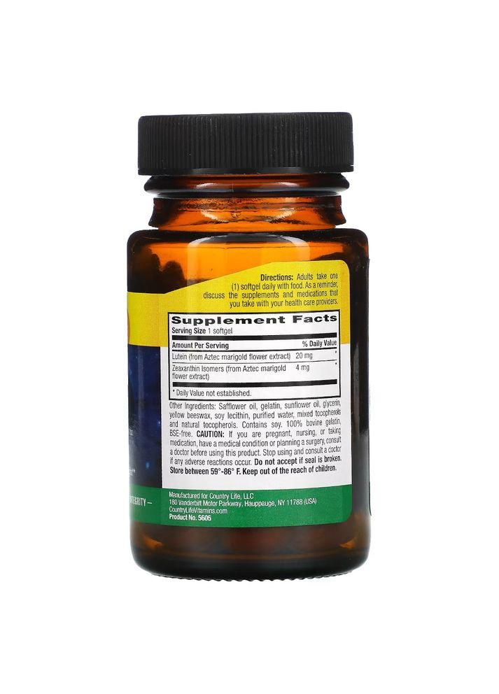 Натуральна добавка Lutein, 60 капсул Country Life (324418190)