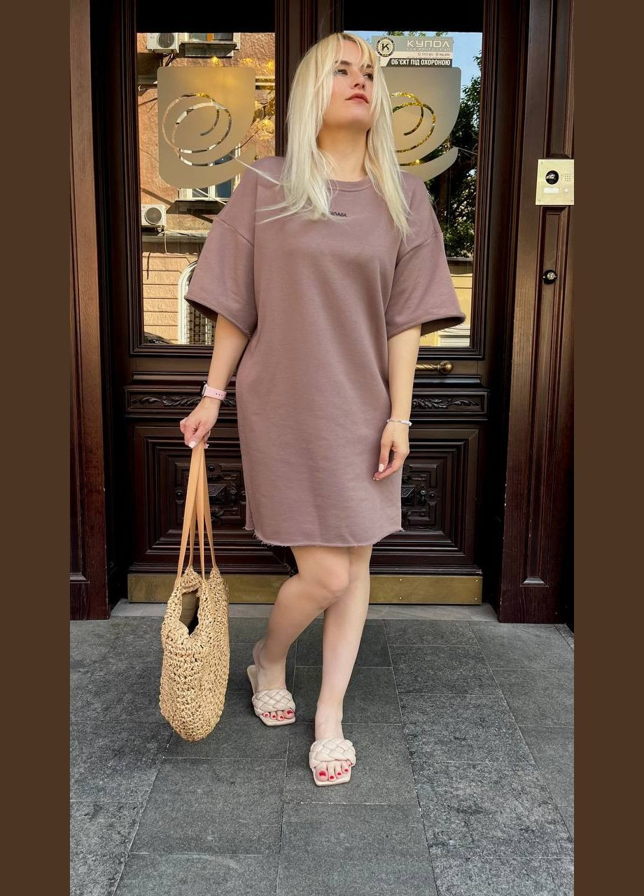 Темно-бежева повсякденний жіноча сукня-туніка в стилі оверсайз MonCher