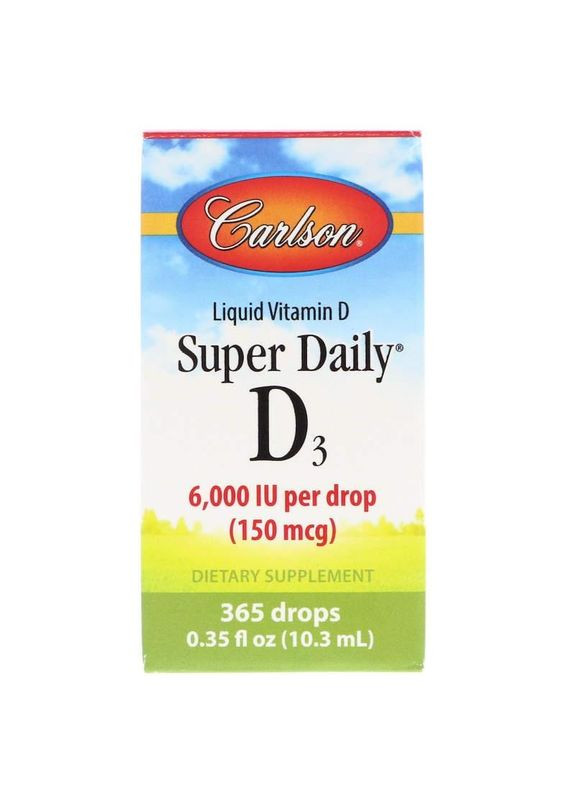 Вітамін D3, Vitamin D3, Carlson, 6,000 МО, 10.3 мл Carlsson (369164568)