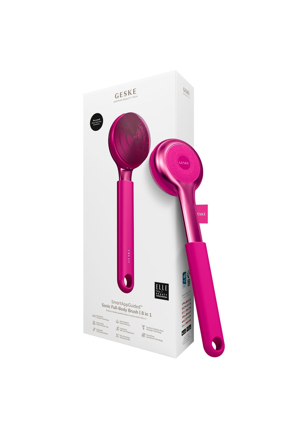 Ультразвукова щітка для всього тіла Sonic Full-Body Brush&Intensive Exfoliator 8в1 magenta GESKE (341526325)