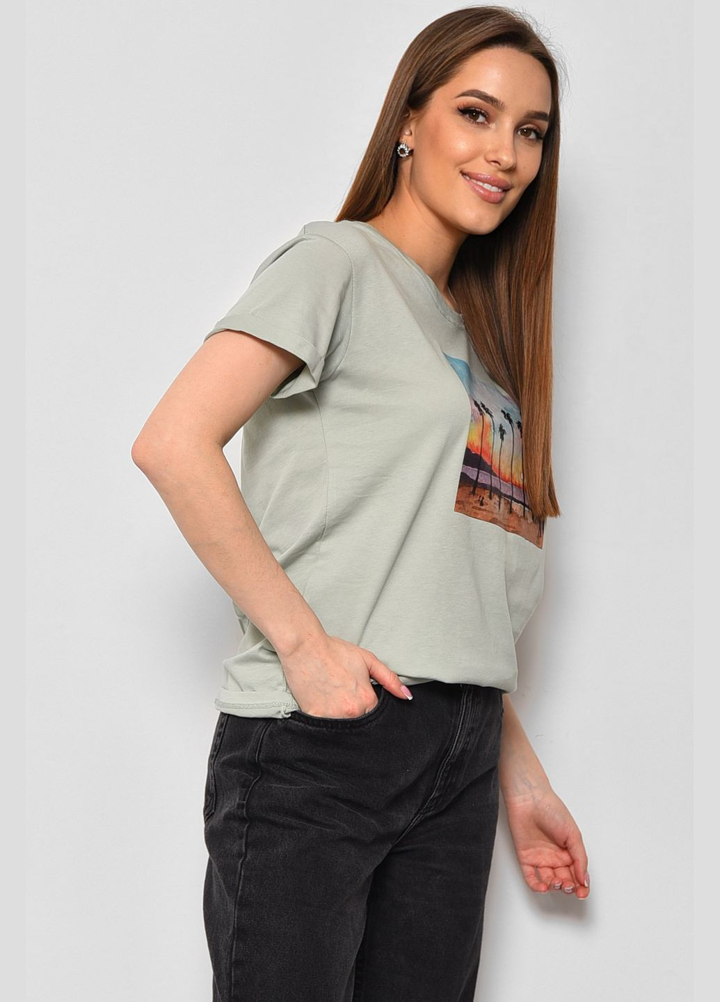 Мятная летняя футболка женская мятного цвета Let's Shop