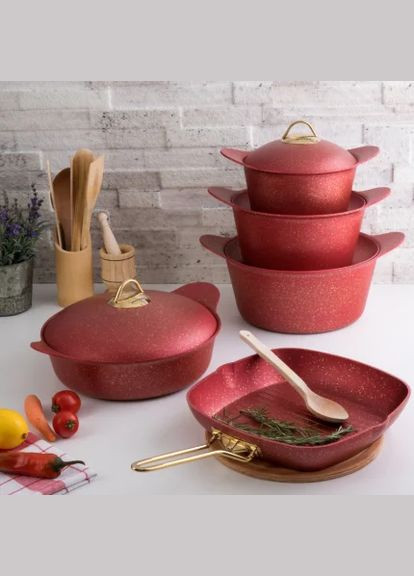 Набор кастрюль и сковороды 9 предметов. .Красный Red Fan Casting Evren (322284292)