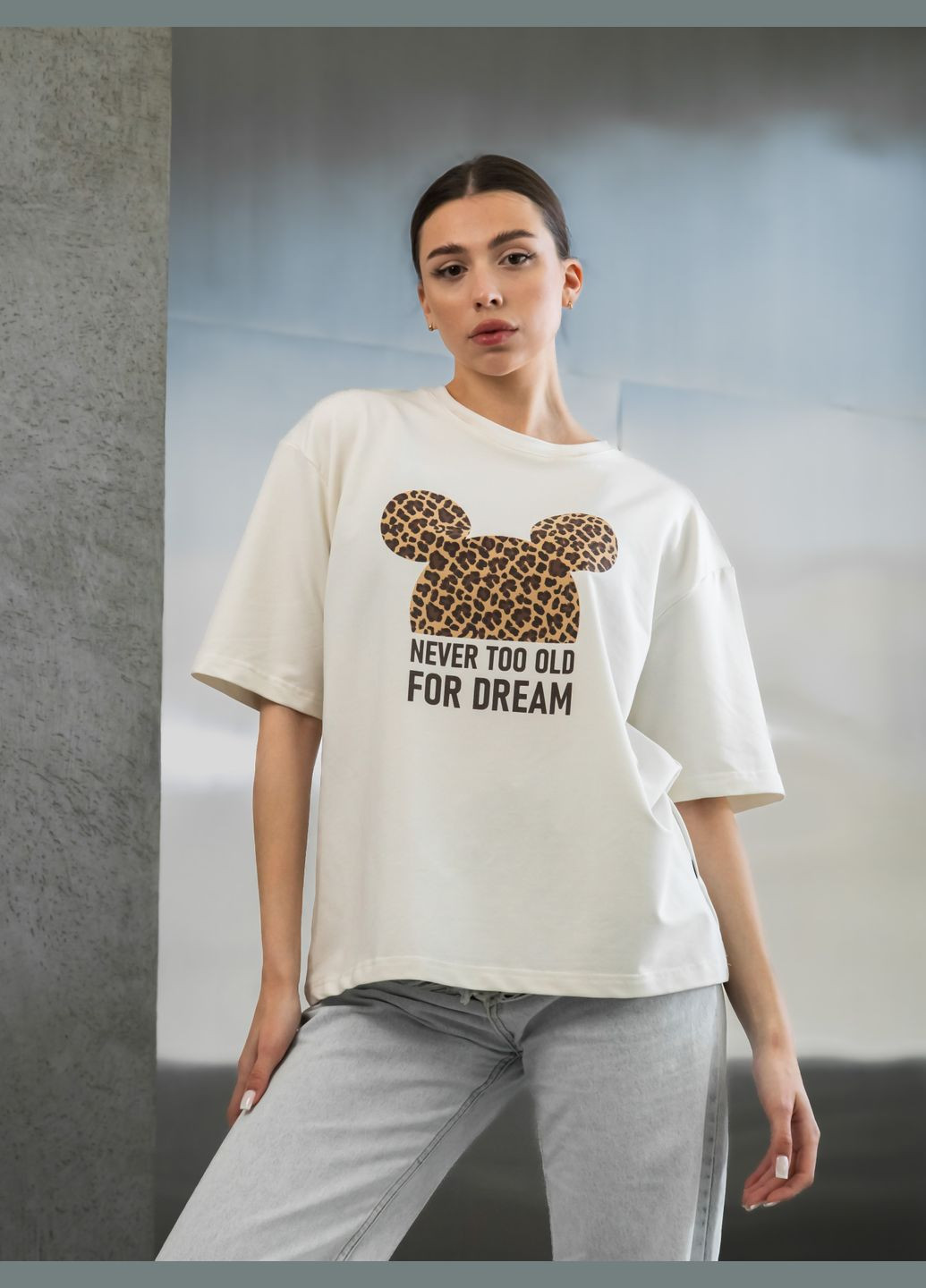 Женская футболка оверсайз с принтом Mickey базовые футболки женские из хлопка белая M Teamv - (339059707)
