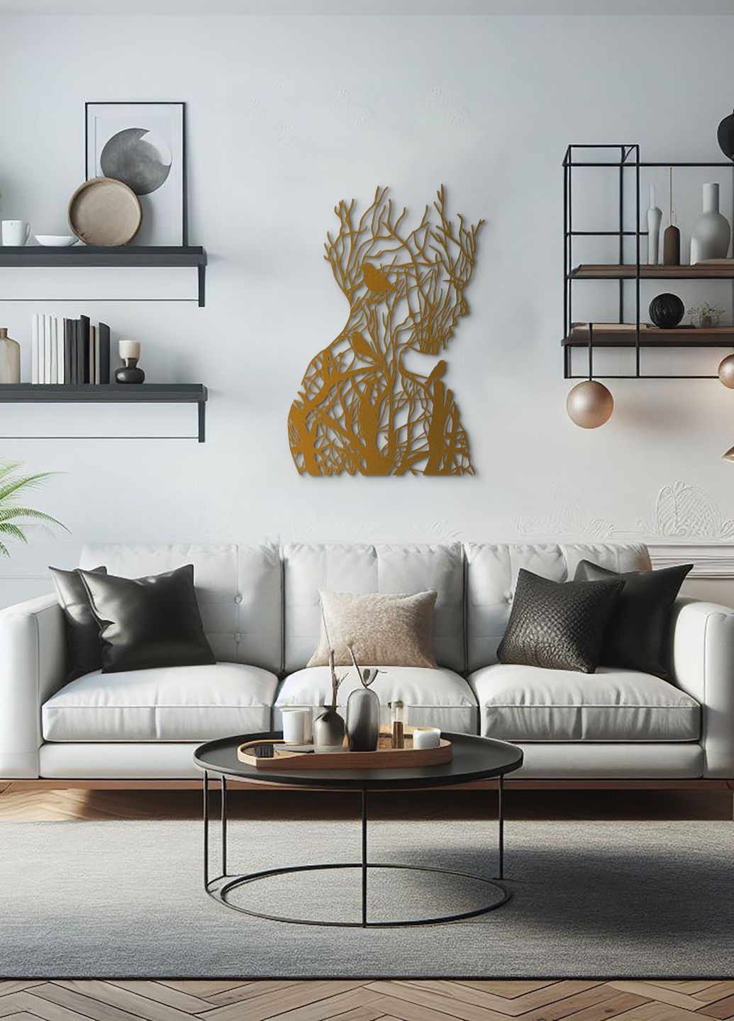 Настінний декор для дому, картина лофт "Мереживо дівчина з птахами", декоративне панно 95х65 см Woodyard (292114004)