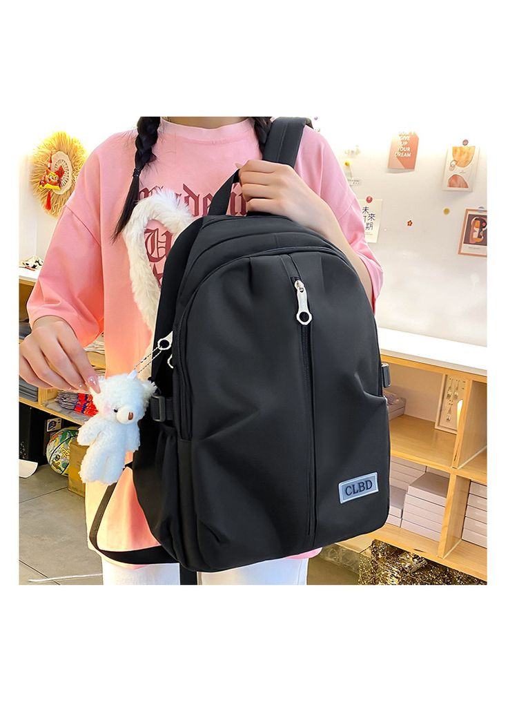 Рюкзак черный с сумочками и пеналом в комплекте с мишкой. КиП (277698353)