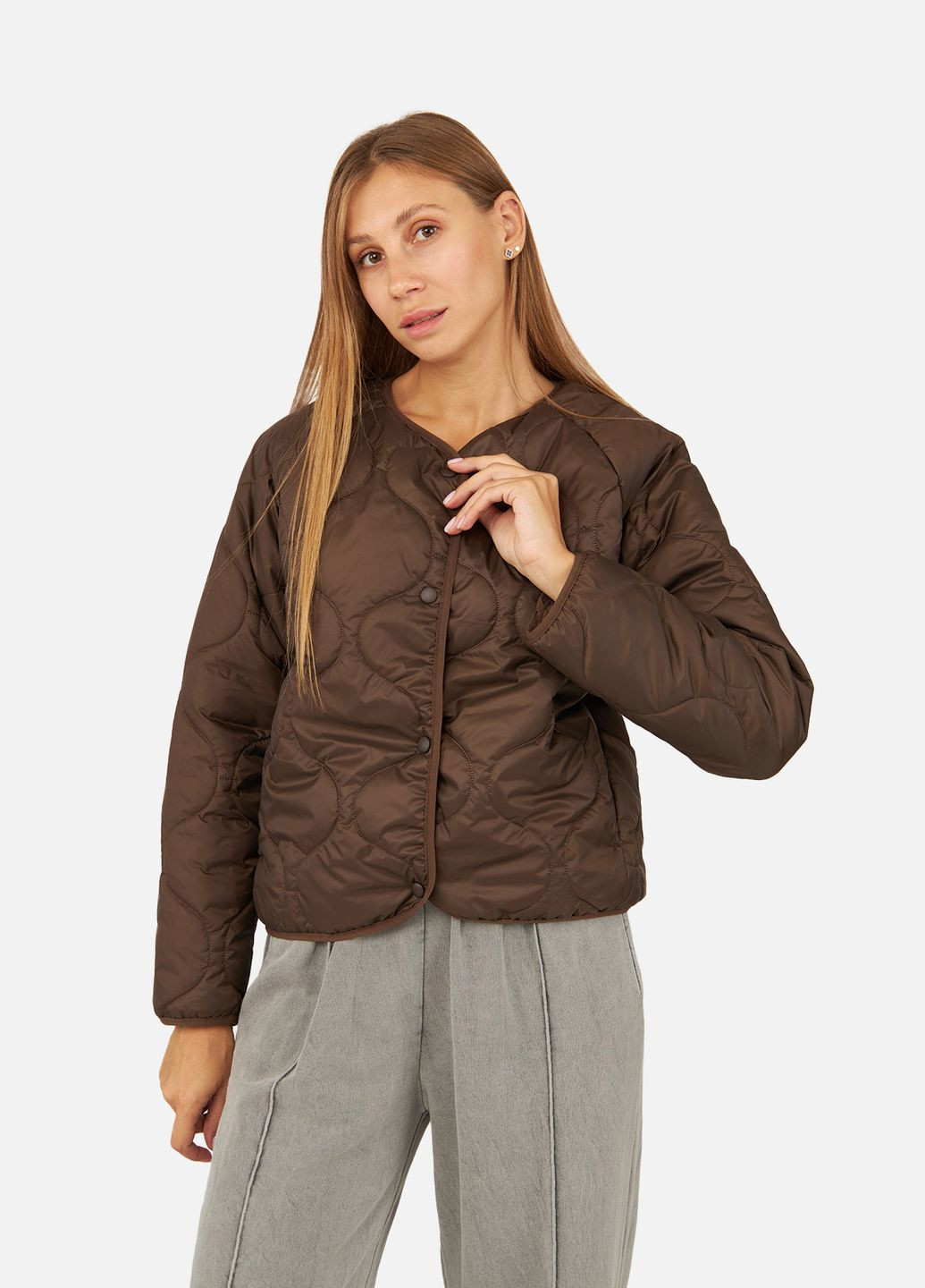 Кофейная демисезонная женская куртка цвет капучино цб-00258985 Yuki