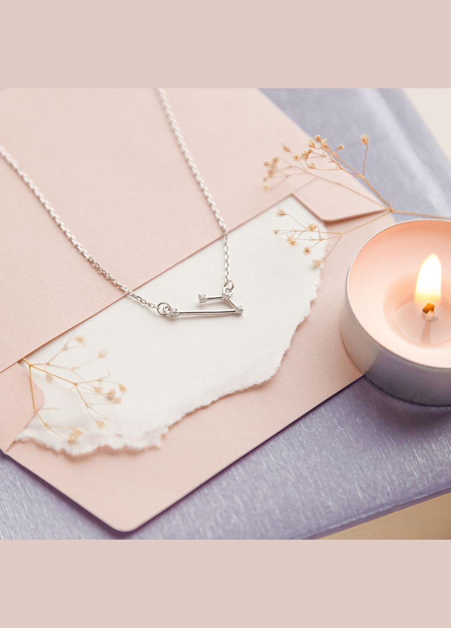 Колье серебряное знаки зодиака Овен на тонкой цепочке с белыми фианитами. No Brand (354710538)