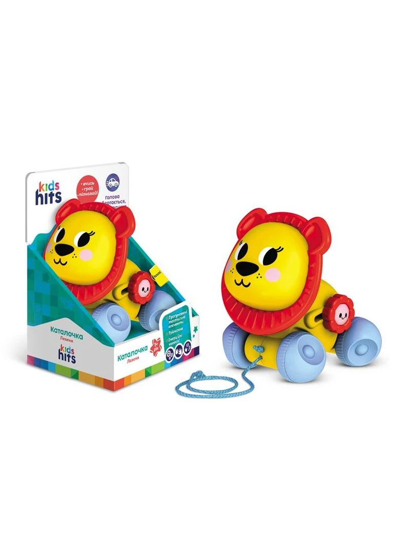 Каталка KH22/002 "Лев" зі шнурком, в коробці р.22,4x14,8x12,5 см KidsHits Kids Hits (389894063)