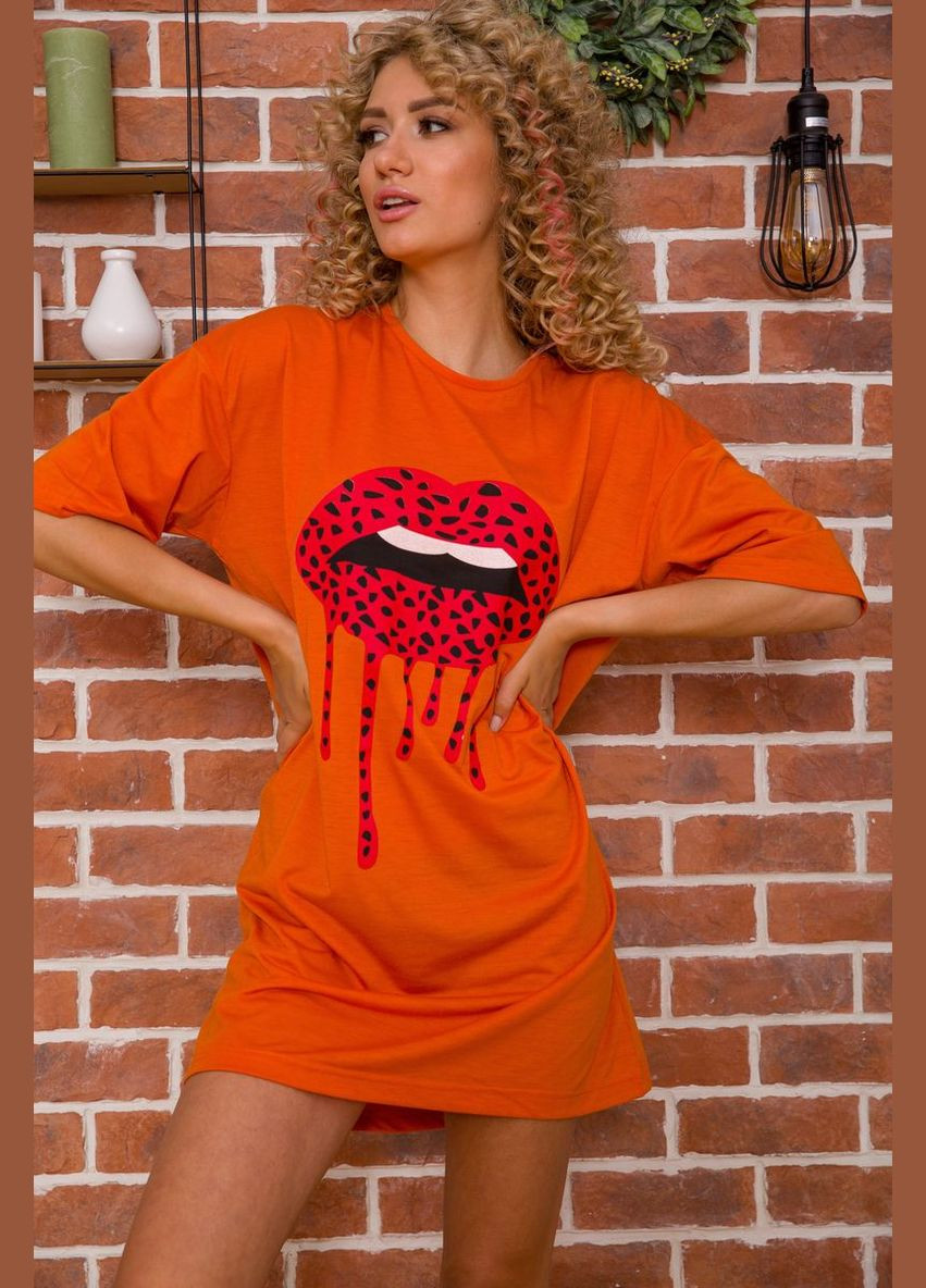 Теракотова літня подовжена жіноча футболка, з принтом, колір теракотовий, Ager